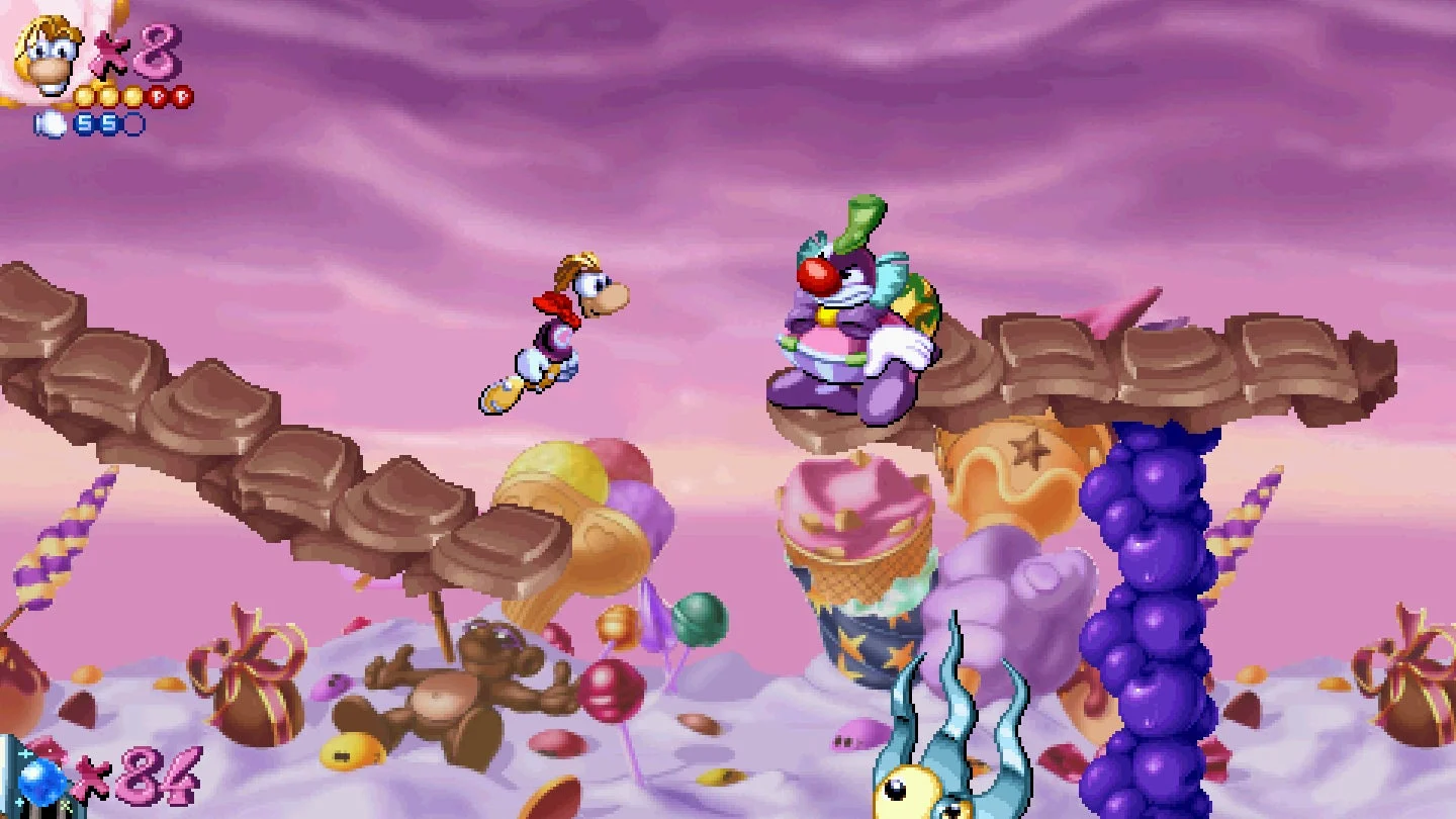بازی Rayman محصول ۱۹۹۵؛ عبور ریمن از مراحل پلتفرمر دشوار و موانع مرگبار